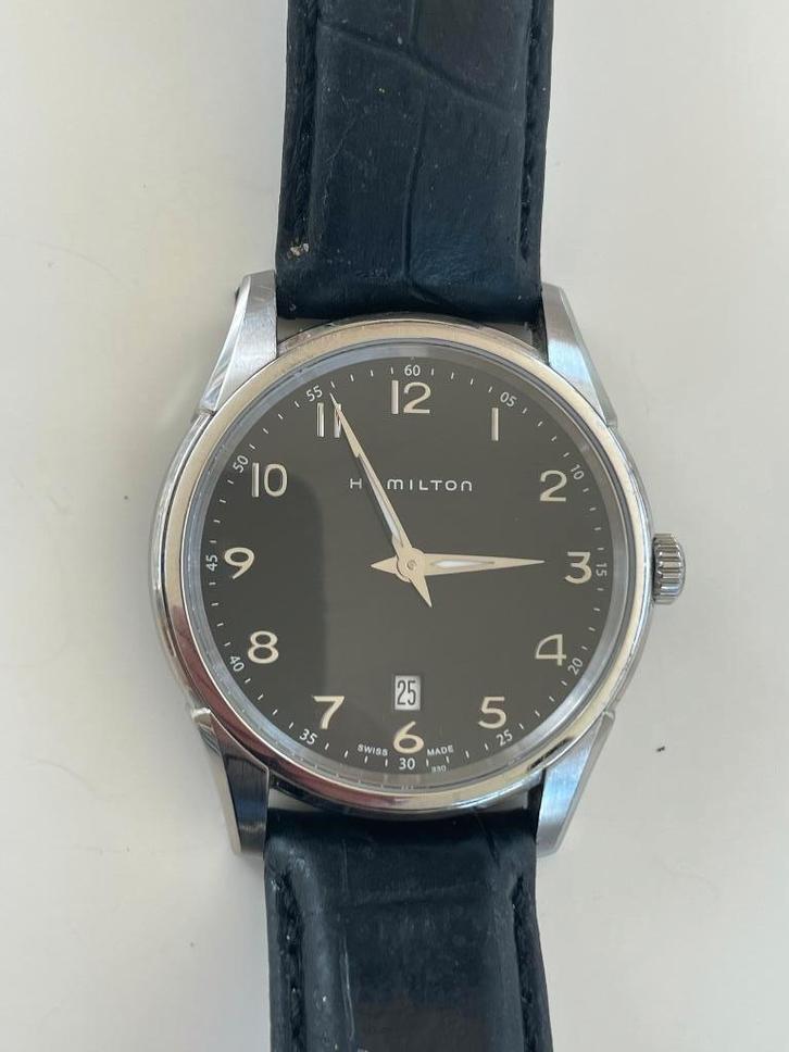 Hamilton Jazzmaster Thinline, Handtassen en Accessoires, Horloges | Heren, Gebruikt, Polshorloge, Overige merken, Staal, Leer