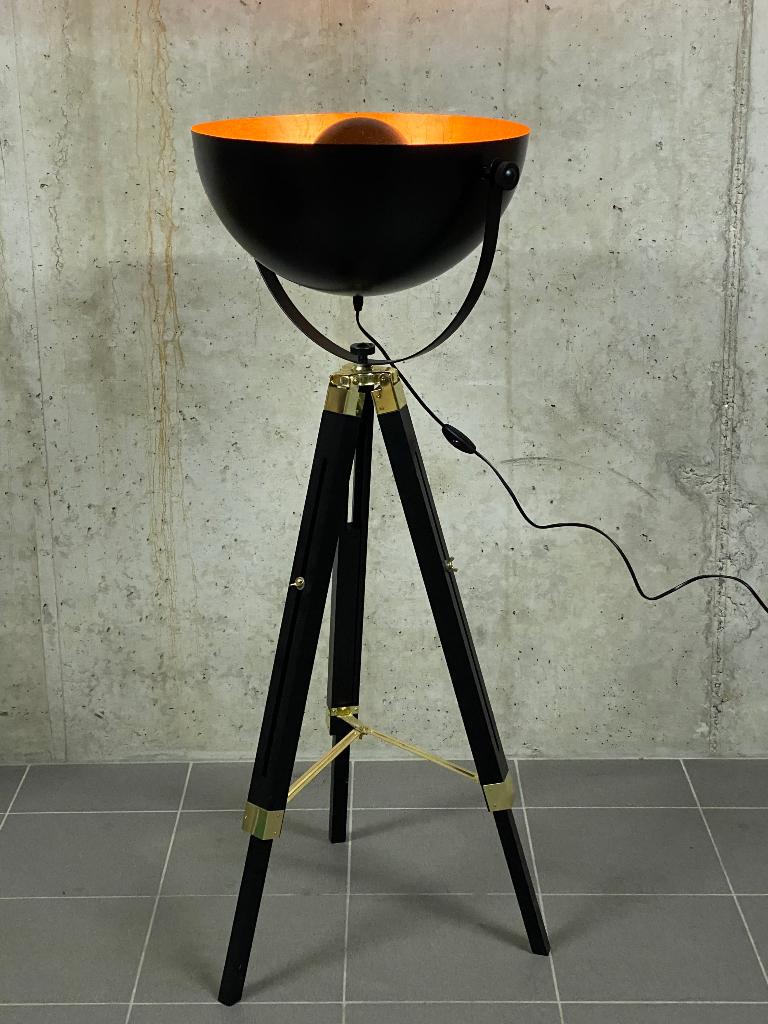 Lamp driepoot zwart goud tripod, Ophalen, 100 tot 150 cm, Design, industrieel, Zo goed als nieuw