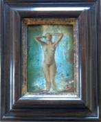 LINDESMET / STAAND NAAKT / TEMPERA PANEEL / 29x24cm / KADER, Ophalen of Verzenden