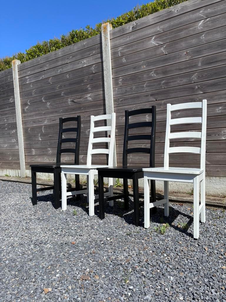 Set van 4 houten stoelen voor eetkamer, keuken, studio, Ophalen, Wit, Vier, Hout