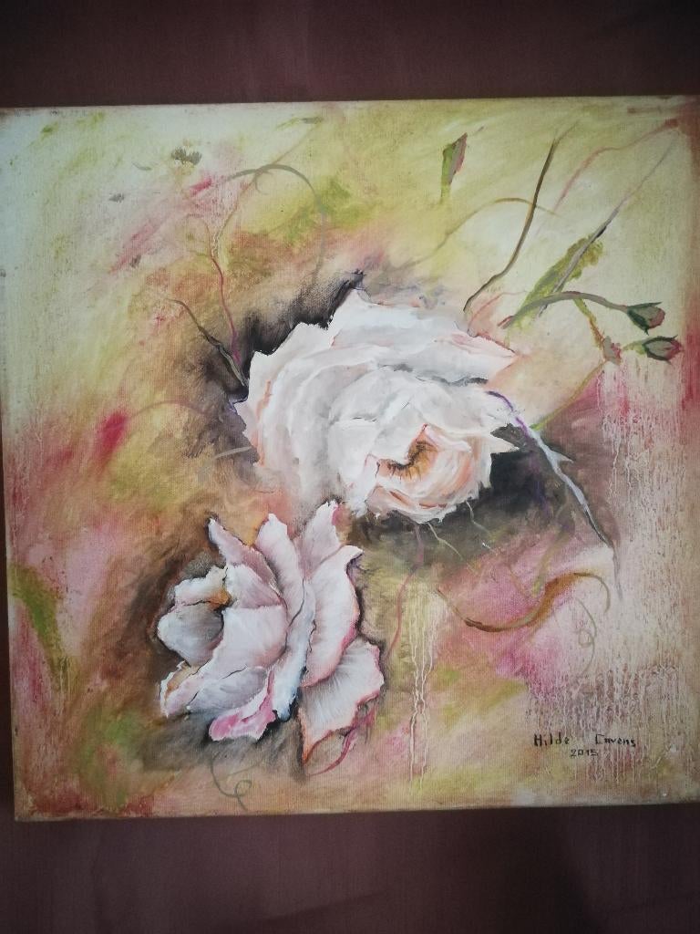 Schilderij 'gele rozen', olieverf, nieuw., Antiek en Kunst, Ophalen