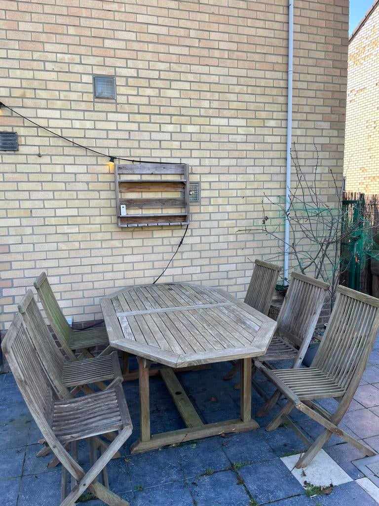 Tuinset teak, (uitschuifbare) tafel en stoelen, Ophalen, Gebruikt, Eettafel, Meer dan 8 zitplaatsen