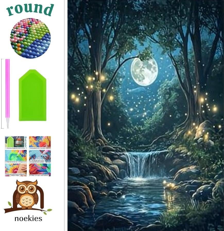 nr 662 Diamond Painting cascade clair de lune 40x30cm (rond), Neuf, Bleu, Autocollant, Diamond painting