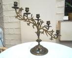 ancien bougeoir chandelier d'église 5 branches en bronze, Antiquités & Art, Enlèvement ou Envoi, Cuivre ou Bronze
