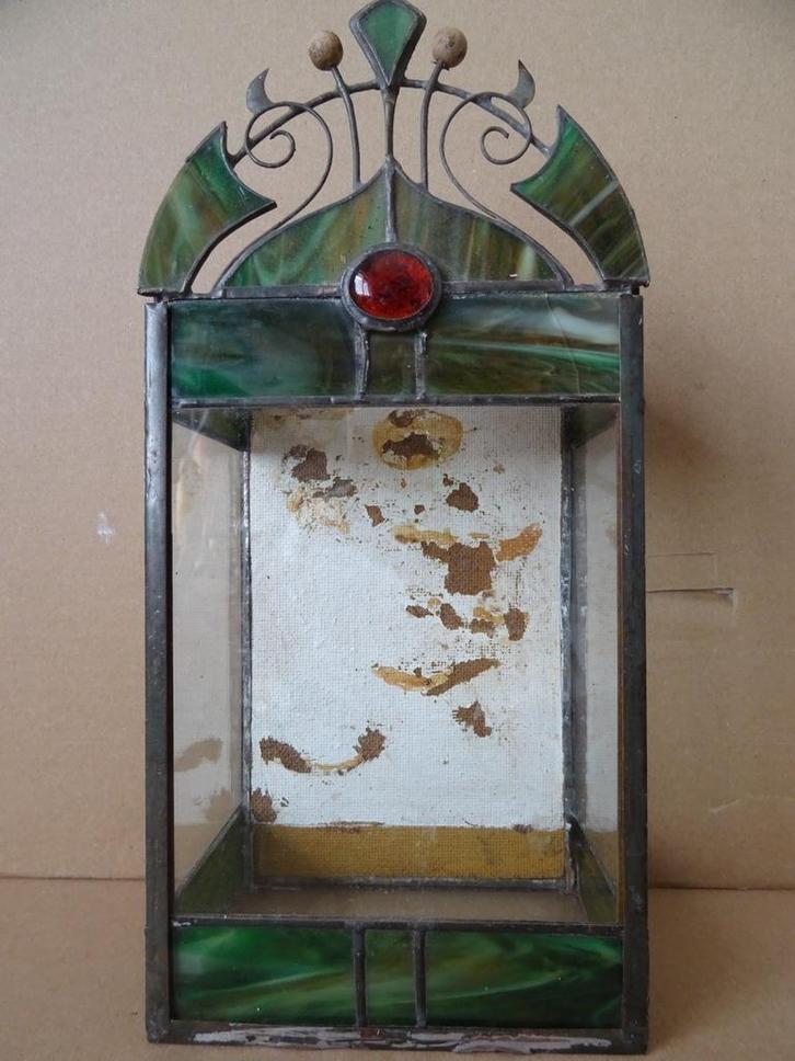 Curiosa glas in lood huisje vintage glas in lood terrarium, Antiek en Kunst, Curiosa en Brocante, Ophalen of Verzenden