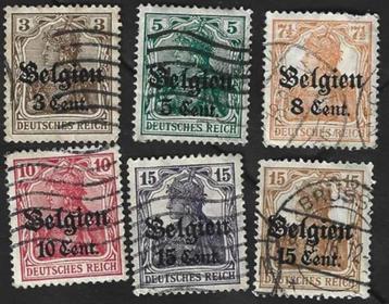 6 Postzegels 1916 Duitse zegels met opdruk 'Belgien' beschikbaar voor biedingen