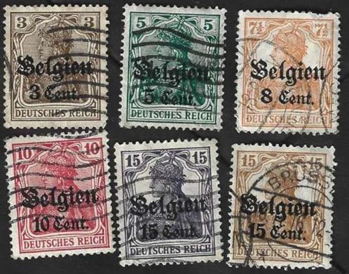 6 Postzegels 1916 Duitse zegels met opdruk 'Belgien', Postzegels en Munten, Postzegels | Europa | Duitsland, Gestempeld, Duitse Keizerrijk