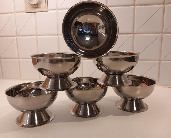 Vintage 6 ijscoupe Inox - Stainless Steel, Huis en Inrichting, Keuken | Servies, Zo goed als nieuw, Ophalen of Verzenden