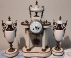 Wit marmeren Kolompendule -schouwgarnituur Napoleon lll, Antiquités & Art, Antiquités | Horloges, Enlèvement