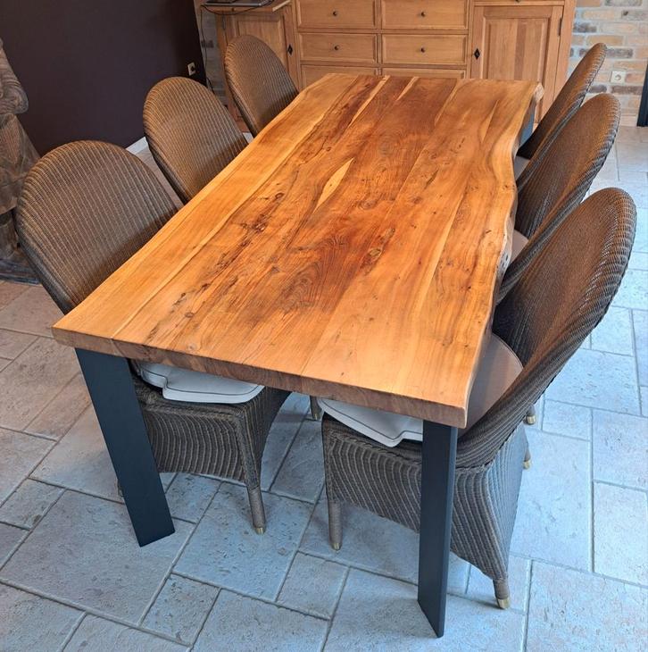 Boomstamtafel + 6 stoelen, Maison & Meubles, Salles à manger complètes, Enlèvement