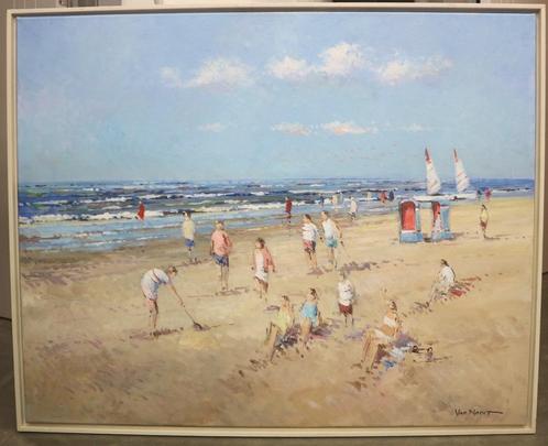 Alexander Van Noort, strandgenoegens in Zandvoort, Antiek en Kunst, Kunst | Schilderijen | Klassiek, Ophalen
