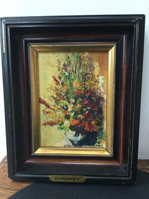 Petite peinture "Bouquet de fleurs"  d'Henri Rowet, Antiquités & Art, Art | Peinture | Classique, Enlèvement ou Envoi