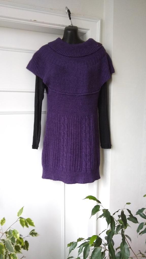 y2k - Lange paarse gebreide trui met kapmouwtjes, maatje S/M, Kleding | Dames, Truien en Vesten, Gedragen, Maat 38/40 (M), Paars