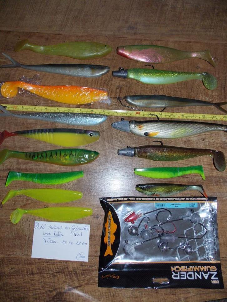 Grote shads 3, Watersport en Boten, Hengelsport | Roofvissen, Zo goed als nieuw, Complete set, Ophalen of Verzenden