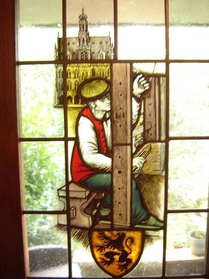 4x Glas in lood panelen., Antiek en Kunst, Antiek | Glaswerk en Kristal, Ophalen