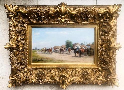 Ruiters en Paarden - Anton Rudolf Derfla (1849 - ? Wenen), Antiek en Kunst, Kunst | Schilderijen | Klassiek, Ophalen of Verzenden