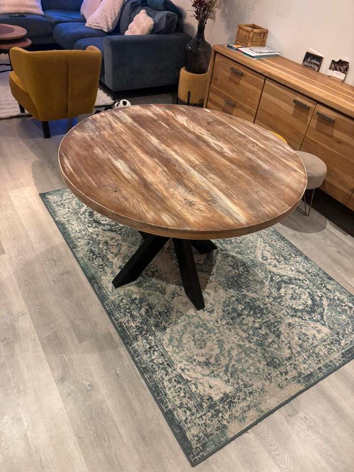 Eettafel Mangohout 110 cm diameter, Huis en Inrichting, Tafels | Eettafels, Zo goed als nieuw, 100 tot 150 cm, 100 tot 150 cm