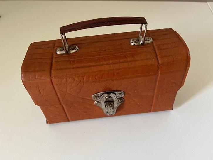 Brocante koffertje voor envelopes, inclusief inhoud, Antiek en Kunst, Curiosa en Brocante, Ophalen of Verzenden