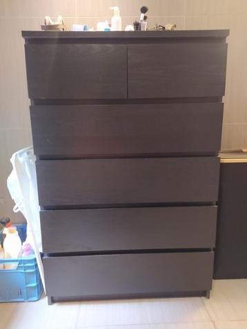Commode MALM à 6 tiroirs, brun-noir, 80x100 cm, 25 à 50 cm, 5 tiroirs ou plus, Comme neuf, Enlèvement