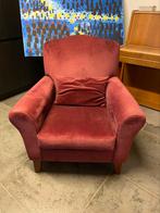 Bordeaux fluwelen fauteuil, Ophalen, Klassiek, 75 tot 100 cm, Zo goed als nieuw