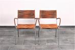 6 stoelen met armleuning Miss B van Tito Agnoli, Gebruikt, Bruin, Ophalen of Verzenden, Vijf, Zes of meer stoelen