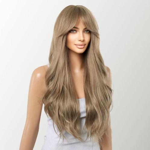 Pruik lang zandblond haar met grove slagen en pony, Handtassen en Accessoires, Uiterlijk | Haarverzorging, Nieuw, Pruik of Haarverlenging