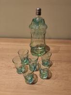 Vintage groene karaf met 6 glaasjes, Antiek en Kunst, Ophalen