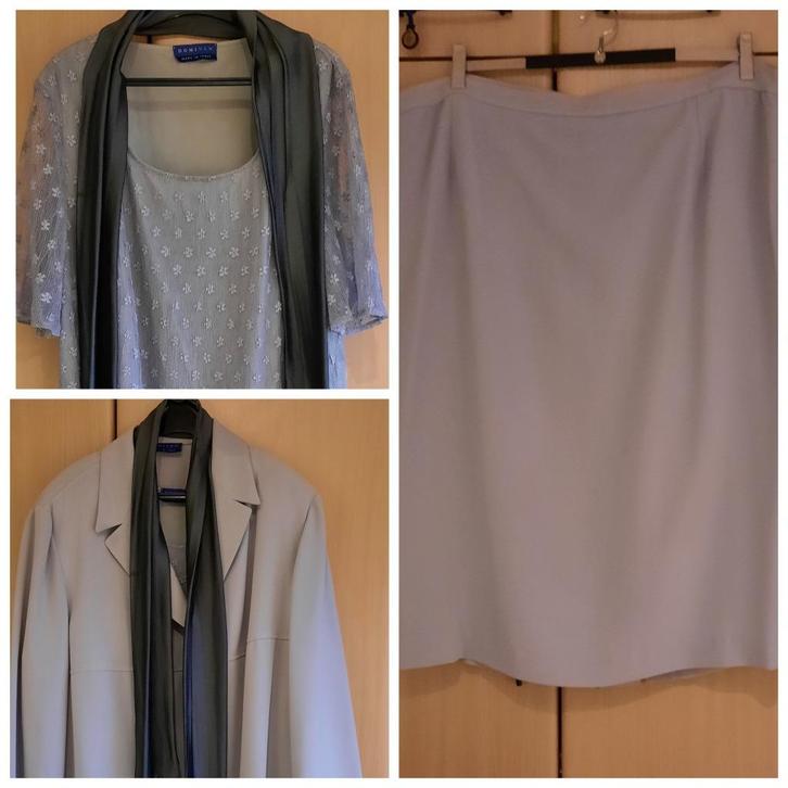 Dominew, feestelijke blazer, bloes, rok en sjaal 8XL/56/28, Kleding | Dames, Grote Maten, Zo goed als nieuw, Blouse of Tuniek