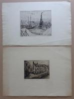 ARMAND APOL / LOT 2 WERKEN / ZW-W ETS / 30x42cm / SIG, Antiek en Kunst, Ophalen of Verzenden