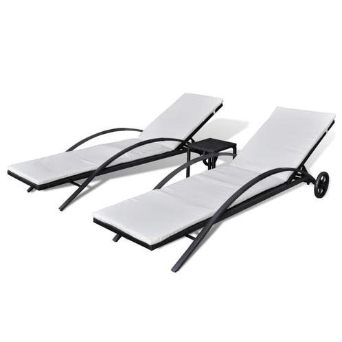 2 zwarte ratan ligbedden met kussen, Tuin en Terras, Ligbedden, Nieuw, Rotan, Ophalen of Verzenden