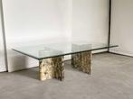Vintage glazen salontafel, Ophalen, 100 tot 150 cm, Vintage / marbre, 50 tot 100 cm