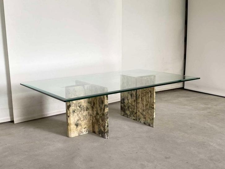 Vintage glazen salontafel, Huis en Inrichting, Tafels | Salontafels, Zo goed als nieuw, Minder dan 50 cm, 50 tot 100 cm, 100 tot 150 cm