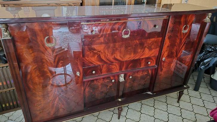 Vintage barkast/glazenkast/eettafel hoogglans rood houtnerf, Huis en Inrichting, Kasten | Dressoirs, Gebruikt, Ophalen