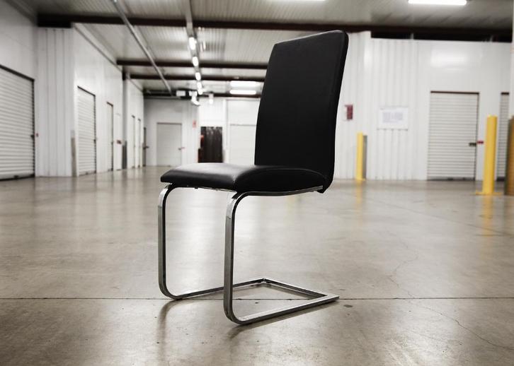 ZWART LEREN DESIGNER STOELEN (6 STUKS), Huis en Inrichting, Stoelen, Zo goed als nieuw, Vijf, Zes of meer stoelen, Leer, Metaal