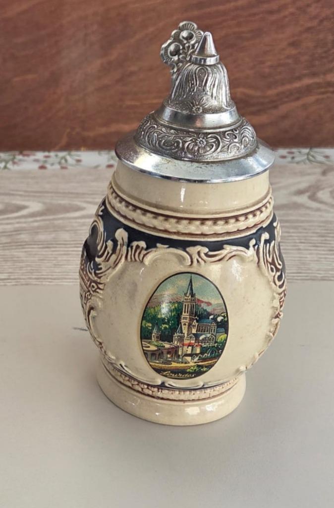 Duitse rustieke bierkan - keramiek en metaal, Antiek en Kunst, Antiek | Keramiek en Aardewerk, Ophalen of Verzenden