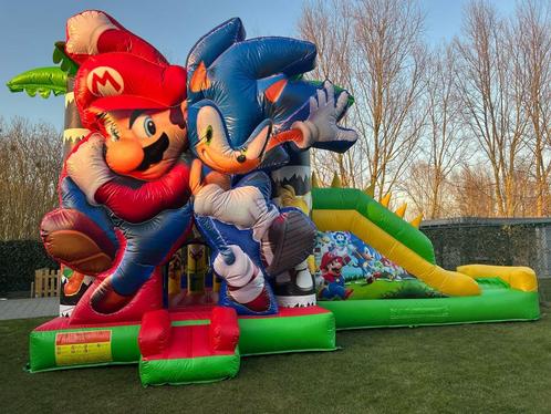Maxi Mario springkasteel (8x4m) te huur, Hobby en Vrije tijd, Feestartikelen | Verhuur, Zo goed als nieuw, Ophalen
