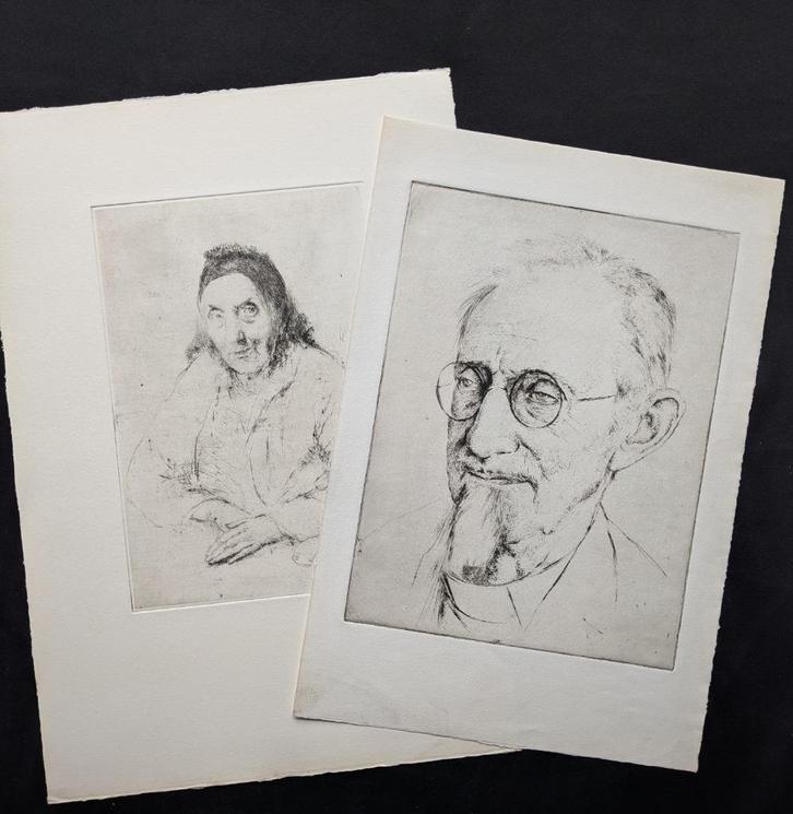 LOT van twee etsen met portretten - anoniem, Antiek en Kunst, Kunst | Etsen en Gravures, Ophalen of Verzenden