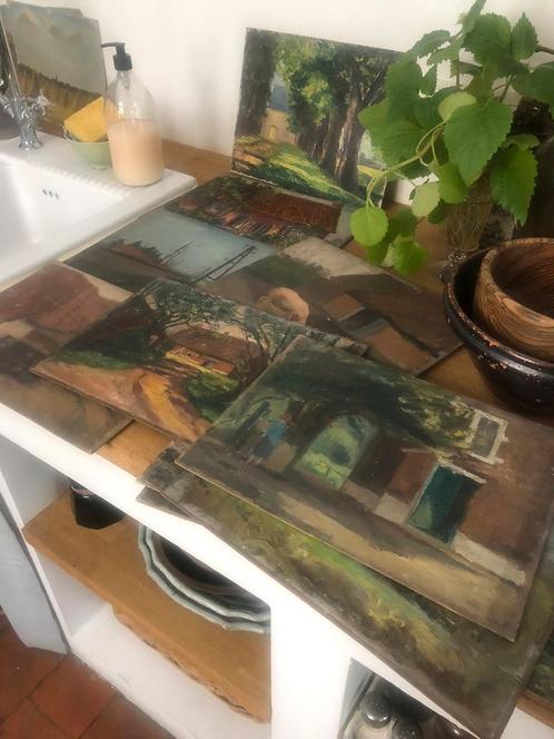 LANDELIJKE SCHILDERIJEN OLIE OP DOEK HOUT FRANS 30 STUKS, Antiek en Kunst, Kunst | Schilderijen | Klassiek, Ophalen of Verzenden