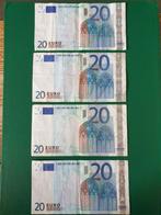 Ensemble de 4 x 20 euros ancienne version 2002, Timbres & Monnaies, Billets de banque | Pays-Bas, Série, Euros, Enlèvement ou Envoi