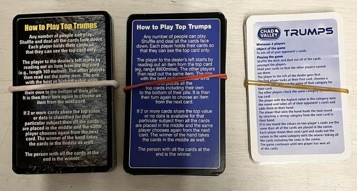 Trumps - kaartspellen (3 sets), Hobby en Vrije tijd, Gezelschapsspellen | Kaartspellen, Gebruikt, Een of twee spelers, Drie of vier spelers