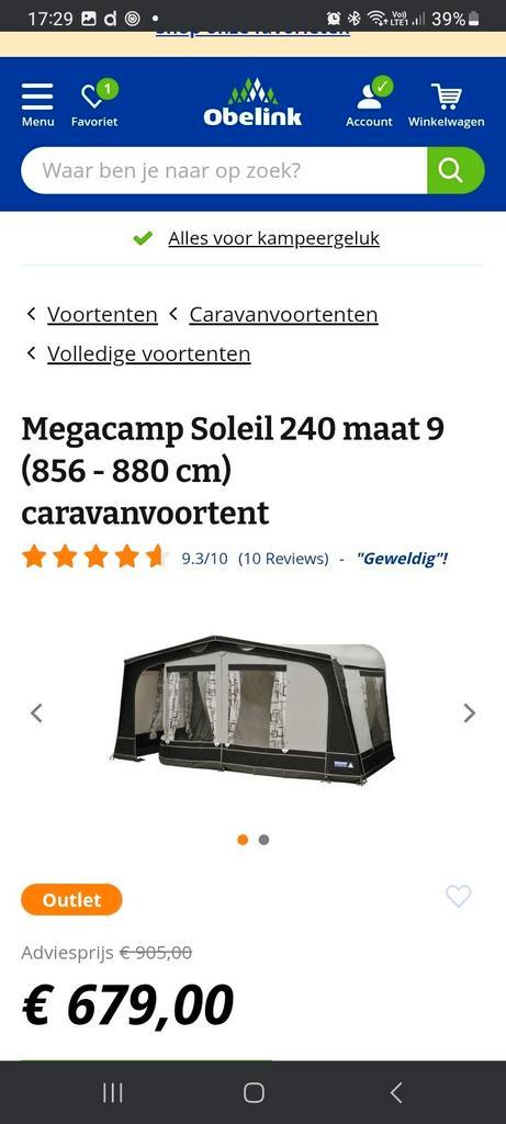 Voortent Megacamp soleil maat 9, Caravans en Kamperen, Tenten, Zo goed als nieuw, Ophalen