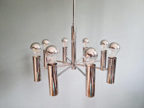 Space Age kroonluchter in buisvormig verchroomd metaal, 1970, Antiek en Kunst, Antiek | Verlichting, Ophalen