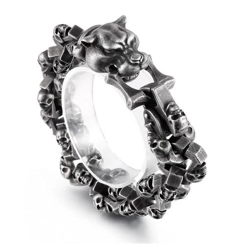 Skull armband met sluiting in de vorm van een pitbull, Handtassen en Accessoires, Armbanden, Nieuw, Staal, Zwart, Verzenden