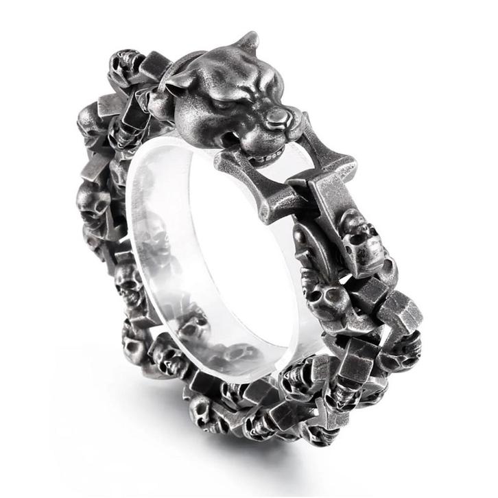 Skull armband met sluiting in de vorm van een pitbull, Handtassen en Accessoires, Armbanden, Nieuw, Staal, Zwart, Verzenden