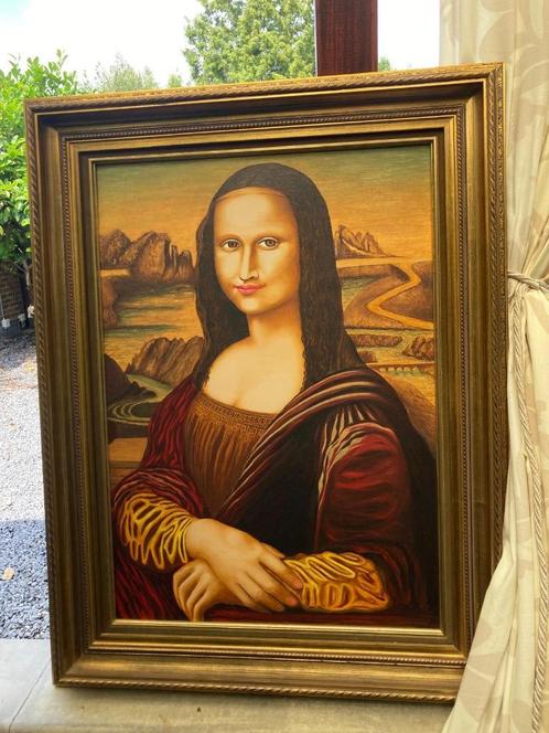 olieverf schilderij mona lisa houten gouden lijst zgst, Antiek en Kunst, Kunst | Schilderijen | Klassiek, Ophalen