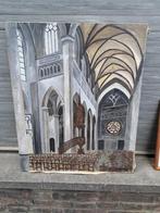 Huile sur toile interieur eglise signe albert servaes, Antiek en Kunst, Ophalen of Verzenden