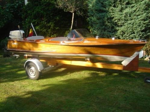 Vintage Poncelet Motorboot, Watersport en Boten, Motorboten en Motorjachten, Gebruikt, Hout, Tot 6 meter, Benzine, Buitenboordmotor