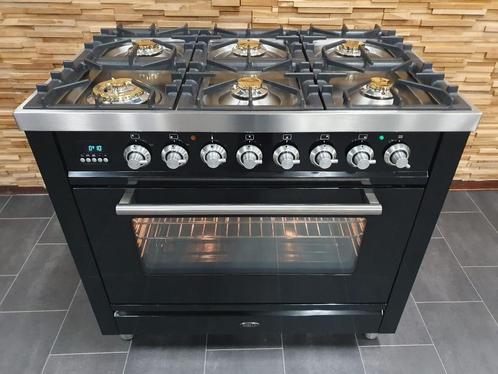 🔥Luxe Boretti Fornuis 90cm hoogglans zwart rvs 6 pit 1 oven, Elektronische apparatuur, Fornuizen, Zo goed als nieuw, Vrijstaand