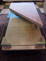 travertin/glazen salontafel, Ophalen, Gebruikt, 100 tot 150 cm, 50 tot 100 cm