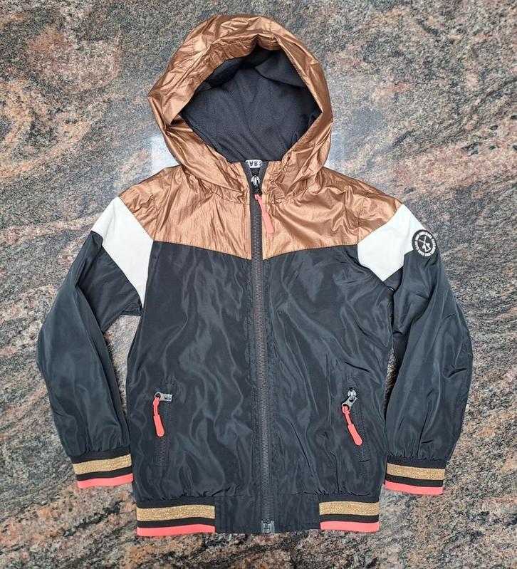 Gevoerde regenjas zwart wit roze koper Mt 110, Kinderen en Baby's, Kinderkleding | Maat 110, Zo goed als nieuw, Meisje, Jas, Ophalen of Verzenden